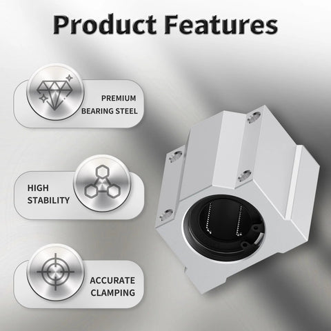 FOCMKEAS 4 Pcs SCS8UU linear bearings with aluminum housing, 8mm ID×30mm; features high stability, accurate clamping.
