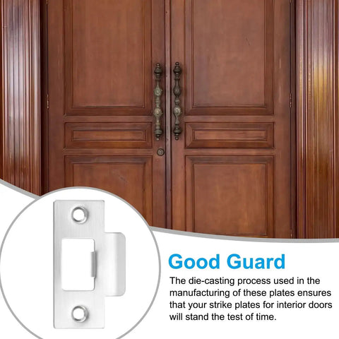 Stainless Steel Door Strike Plate Set Of 2 With Screws For Interior And Exterior Doors, Big Hole T-Strike Backplates, Silver Finish