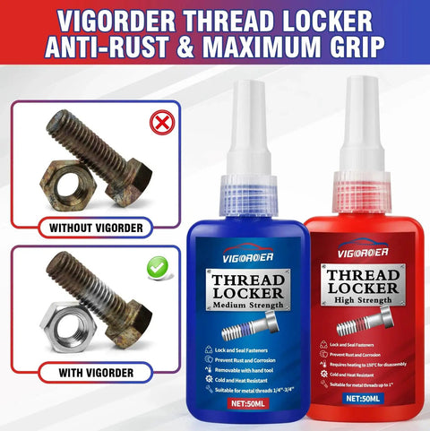 Two Pack Thread Locker Set Blue Medium Strength And Red High Strength Threadlock for nuts bolts fasteners metals