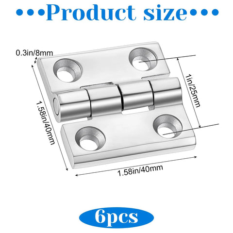 Lemecima 6-pack marine-grade hinges, 316 stainless, for boat hatch or cabinet doors, 2x2 in or 1-1/2x1-1/2 in