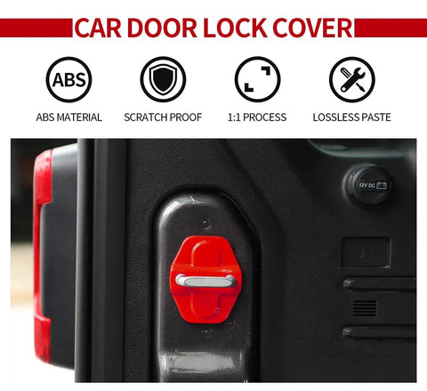 Door Lock Cover Buckle Decor Trim For Jeep Wrangler JL JLU Gladiator JT Red ABS installed on door latch