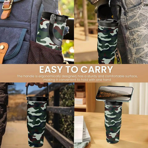 Camouflage 30Oz Tumbler With Handle Stainless Steel Insulated Travel Cup With Flip Straw Coffee On The Go for outdoors enthusiasts