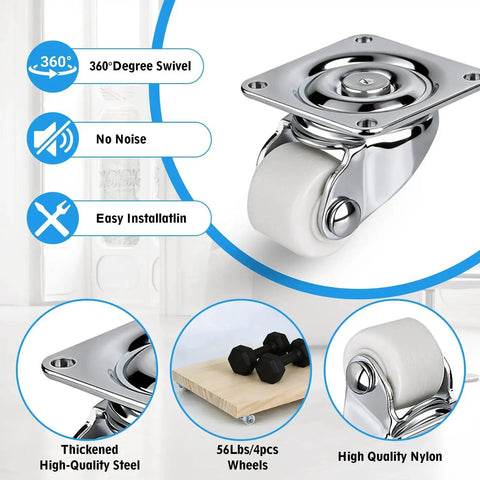 Eight Pack Mini Caster Wheels 0.6 Inch Low Profile Swivel Casters Non Marring Nylon Drawer Rollers Self Adhesive Plate Or Screw Mount Small Caster Wheels For Furniture Kitchen Appliances DIY Projects