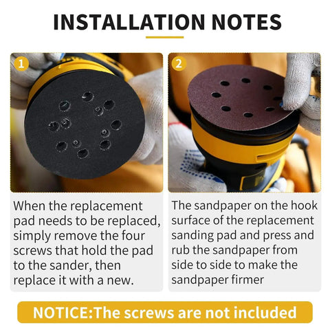 Installation steps for 5 Inch 8 Hole Hook And Loop Sander Pad Replacement For Orbital Sanders 2 Pack