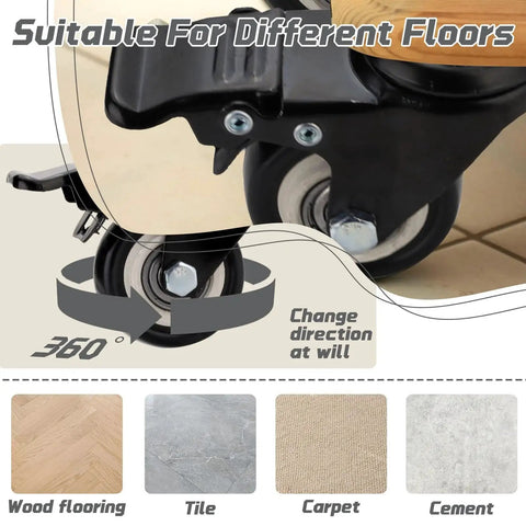 Dual Locking Casters Set Of Four Heavy Duty 330 Lbs Capacity with Five Sixteenth Inch Stem Diameter and One Inch Stem Length
