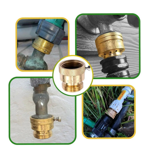 2 Pack Brass 3/4 Inch GHT Hose Bibb Connector Backflow Preventer Vacuum Breaker With Break Off Screw installed on pipes