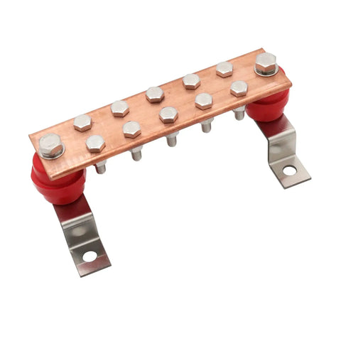 Wall Mounted Copper Ground Bar Kit With Ten Terminal Positions For Quick Multi Point Grounding, Heavy Duty Copper Busbar Measures 0.24 By 1.97 By 7.87 Inches, Preassembled Brackets And Insulators For Easy Install, Corrosion Resistant - side view