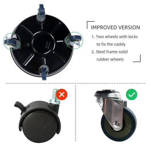Improved wheel design of Heavy Duty Plant Caddy With Universal Wheels 3 Pack Black Round Plant Stand Trolley