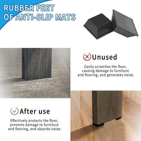 Comparison of unused vs. after-use rubber feet for anti-slip mats on furniture, showcasing the benefits of the 64 Pack Self Adhesive Rubber Feet Bumpers For Electronics 0.79 Inch Soft Polyurethane Cushions.