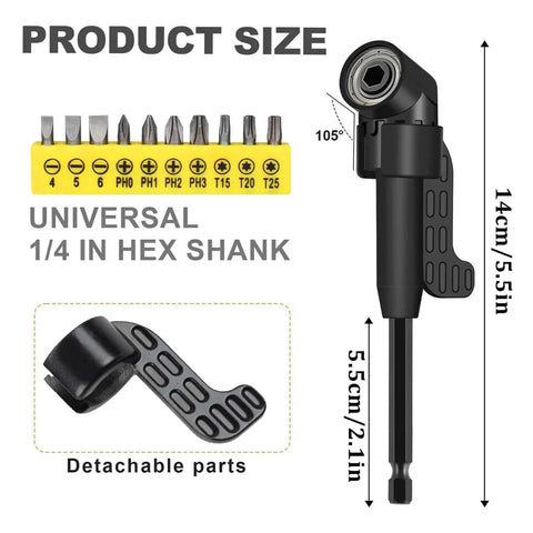 17 Piece Flexible Drill Bit Extension Kit With 3 Rotatable Socket Adapters 2 Hex Shank 105 Degree Right Angle Attachments