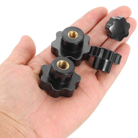 All-In-One 16 Piece Clamping Star Knob Set For Machines With M4 M6 M8 M10 Threads, 7-Point Star Plastic Heads, Brass Insert