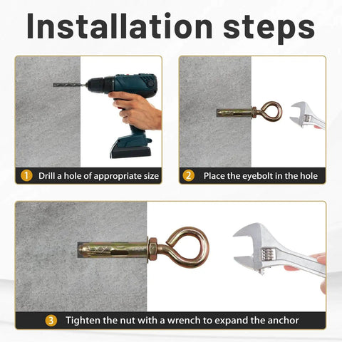 Concrete Eye Bolt Anchor 9/16 Inch By 5-1/2 Inch Heavy Duty Carbon Steel Shoulder Eyebolts installation steps