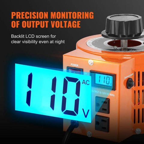 Auto Variable Voltage Transformer 2000VA For US Plug With 0 To 130V Output 110V Input LCD Display 15 Amp Max