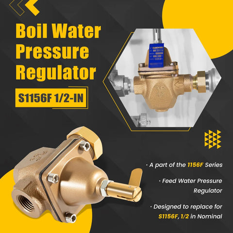 Brass 1/2-in water pressure regulator valve for Watts S1156F series, Amazon brand, two-view product image