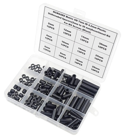 ABS Plastic Unthreaded Spacers Kit For M4 Screws With 7mm Outer Diameter And 4.2mm Inner Diameter Black Round Spacers