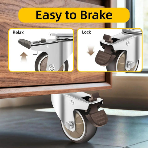 1 Inch Heavy Duty Caster Wheels Set Of 4 With Brakes 100 Lb Capacity Swivel Furniture Casters with locking mechanism