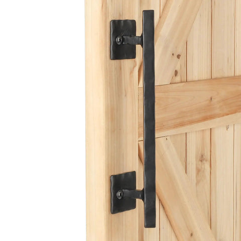 Rustic Matte Black 12 Inch Rhombus Barn Door Handles For Sliding Doors Heavy Duty Solid Metal Pull Handles shown installed on door