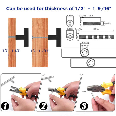 Installation guide for 30 Pack 2 Inch Square Cabinet Pulls Matte Black Stainless Steel Kitchen Drawer Handles with dimensions and tools