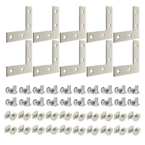 Ten Sets Of 2020 Stainless Steel T Slot Corner Brackets L Shape Joint Plates With Nuts And Bolts for 20x20 20mm V Slot aluminum profiles