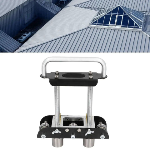Front view of Three Station Aluminum Sheet Roller Bending Machine for metal roofing projects, ideal for bends on copper, steel, aluminum.