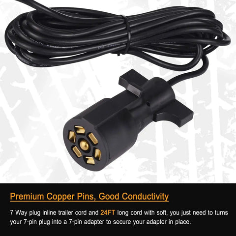 Linkitom 7-pin trailer plug with 24-ft black cord and gold-plated copper pins