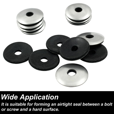 Biaungdo 60-pc neoprene washer set; 1/4 in ID, 1 in OD; black rubber and stainless steel sealing washers for screws.