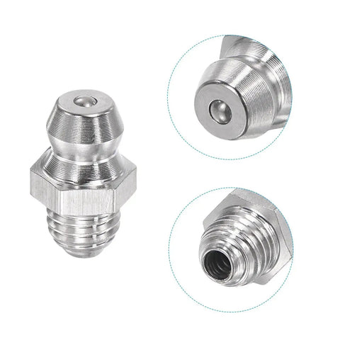 Two Pack Stainless Steel Straight Grease Fittings One Quarter Inch Twenty Eight Thread For Hydraulic Lubrication Heavy Duty