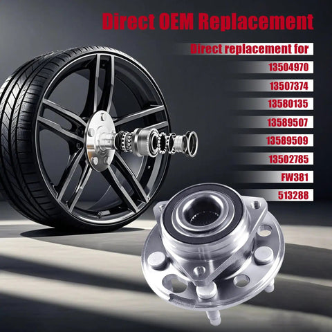 Front and rear 5 lug wheel bearing hub assembly 513288 fits Cadillac XTS, Chevy Impala, Buick Regal, GMC Terrain, direct replacement.