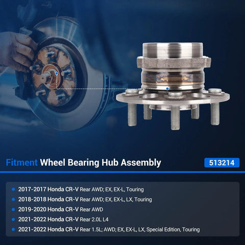 Rear Wheel Hub And Bearing Assembly For Honda CR-V 2017 2018 2019 2020 2021 2022 AWD 5 Lug With ABS displayed on blue background
