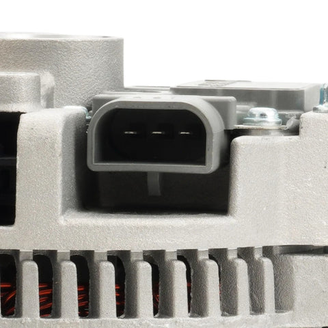 Close-up of the connector on a New Heavy-Duty 95Amp 12V Alternator With 6-Groove CW Pulley For Ford Ranger F-150.