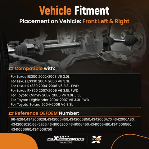 Diagram of Front CV Axle Shaft Assembly Pair for Lexus ES300 ES330 RX330 RX350 and Toyota Camry Highlander Solara