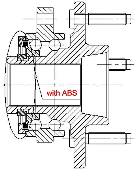 Diagram of Front Wheel Hub And Bearing Assembly Pair For Nissan Frontier Xterra Pathfinder And Suzuki Equator 2WD RWD 6 Lug With ABS