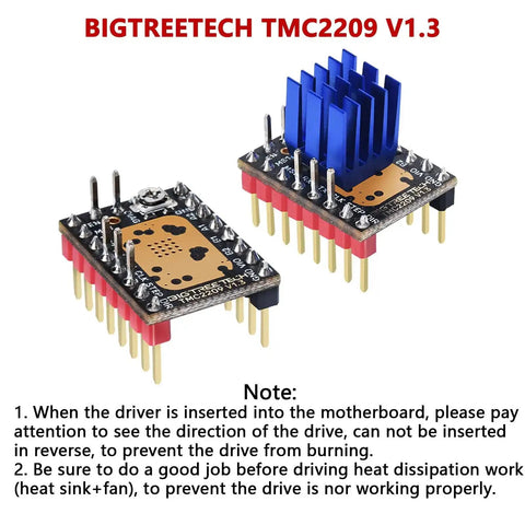 TMC2209 V1.3 UART Stepper Motor Driver with heatsink, 2.8A peak, ultra quiet, for 3D printer control boards, 2 pack