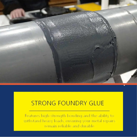 Close-up of an industrial pipe repair using Two Pack Strong Foundry Glue For Metal Heavy Duty Repair Adhesive For Castings And Machinery Parts.