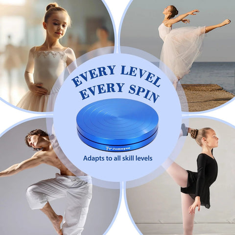 Collage showing dancers surrounding a blue Metal Ballet Turning Disc Board For Pirouette Practice And Balance Training Pro Grade Aluminum Alloy Non Slip Spin Disc Portable