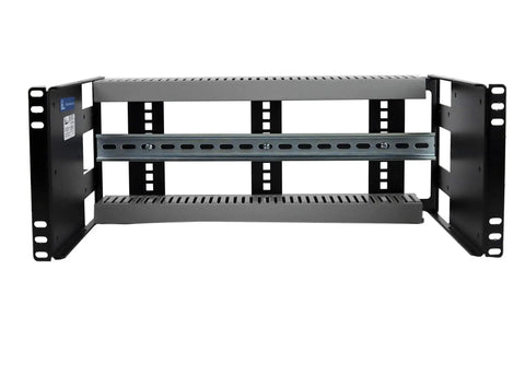 4U Rackmount DIN Rail Panel For 19 Inch Racks Heavy Duty 14 Gauge Steel Fits 2 Post 4 Post Cabinets Includes 17 Inch Wide DIN Rail