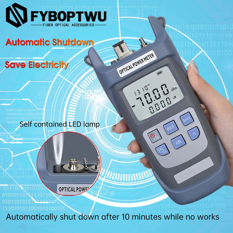 FYBOPTWU 1pc 3-in-1 fiber optic tester with OPM and VFL, handheld blue-gray meter, FC/SC/ST ports, -70 to +10 dBm