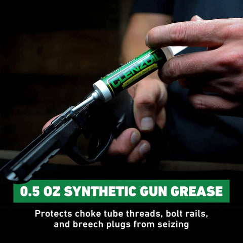 Synthetic Gun Grease Syringe For All Types Of Firearms And Guns, Heavy Duty Lubricant That Stays Put In Extreme Temperatures, Rust Prevention And Smooth Operation, Ideal For Gun Maintenance, 0.5 Oz syringe being applied to gun component.