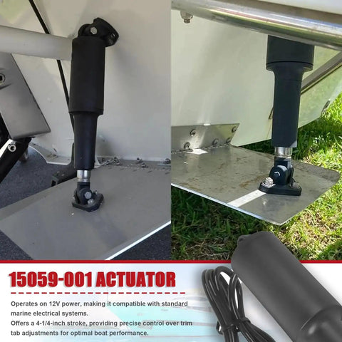 Boat Trim Tab Actuator Replacement For 102 Series Marine Trim Tabs, 12V 4-1/4 Inch Stroke, installed on boat