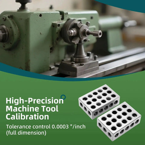 Ultra Precision Ground 1-2-3 Block Set, Matched Pair, 1x2x3 Inch Tool Steel With 23 Holes on milling machine table.
