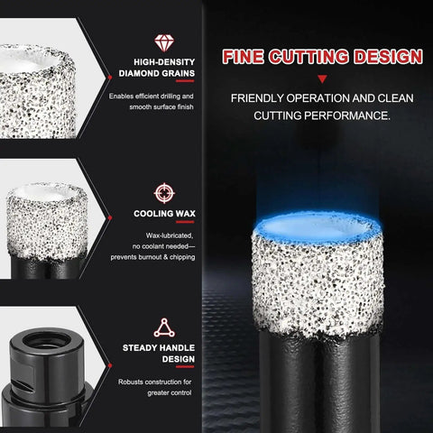 4-Piece 1/4 Inch Diamond Core Drill Bit Set With 5/8-11 Thread For Angle Grinders, close-up of diamond grit and cooling wax.