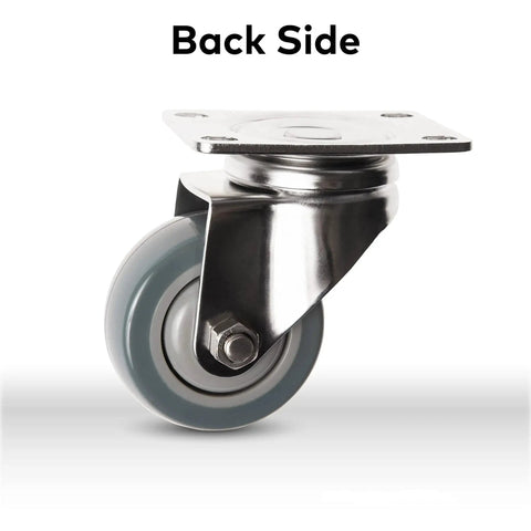 Heavy Duty 3 Inch SUS304 Stainless Steel Swivel Plate Caster With 250 Lbs Load Capacity Per Caster Industrial Grade Non Marking Polyurethane Wheel Back View