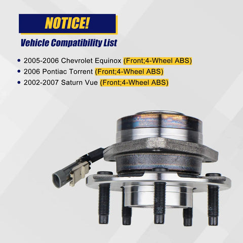 Front Wheel Bearing And Hub Assembly 513189 For Chevy Equinox 2005 2006 Pontiac Torrent 2006 Saturn Vue 2002 Through 2007 Featuring 5 Lug Bolts And ABS For Quick Swap And Smooth Ride side view
