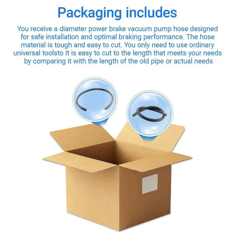 Packaging includes Power Brake Vacuum Hose For Passenger Cars And Light Trucks 3 Feet Long Inner Diameter 0.46875 Inch Outer