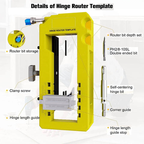 All-In-One Door Hinge Jig Kit For Routers, Adjustable Template For Three To Five Inch Door Hinge Mortises with router bits and guides