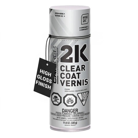 Unlimited Pot Life 2K Polyurethane Clear Coat Aerosol For Automotive High Gloss, 11.6 oz can, high-gloss finish label visible