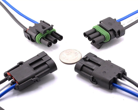 Amazon 3-Pin IP67 marine-grade waterproof automotive connector set with locking, black/green, 4-pack