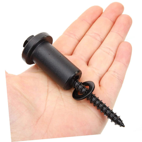 Hand holding a black screw from the 4 Piece Barn Door Track Connector Kit With Spacers And Hardware For Solid Support, Easy Installation.