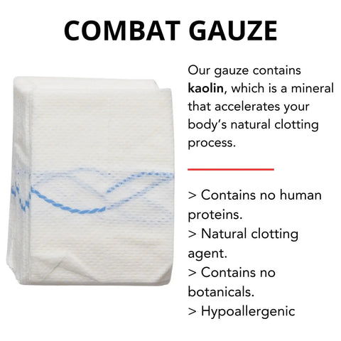 Advanced Quick Clot Combat Gauze with kaolin technology for fast bleed stop, 3 inch by 12.5 foot Z fold hemostatic gauze for first aid kits.
