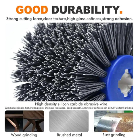 Close-up of the M10 Handheld Burnishing And Polishing Tool For Metal Workpieces bristle attachment for angle grinder.